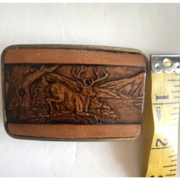 Century Canada Brown Leather Belt Buckle - Deer/Buck Vintage Tooled Stamped - Picture 4 of 4